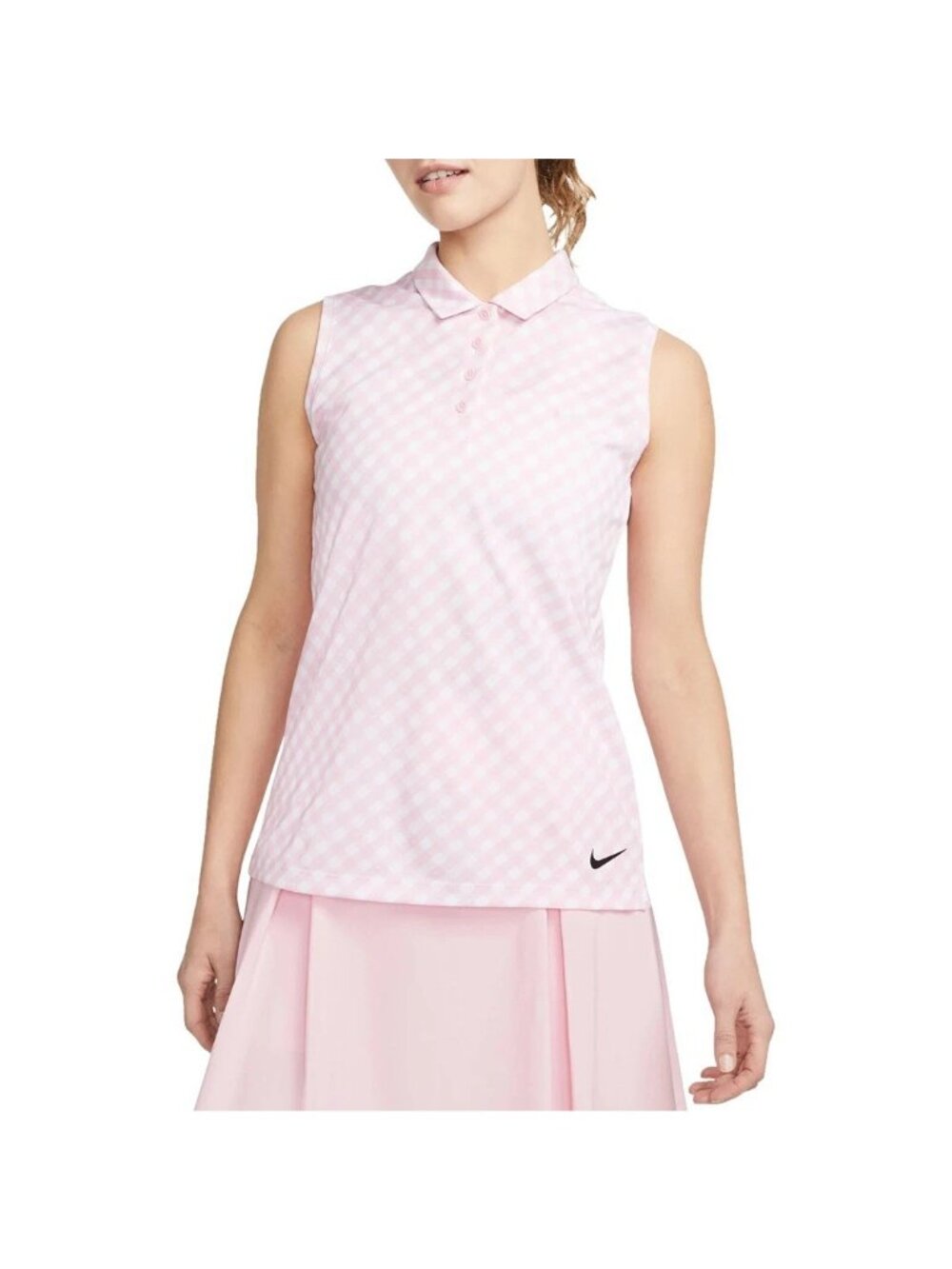 NEW Nike Womens LARGE Dri-FIT Victory Sleeveless Gingham Golf Polo Shirt PINK